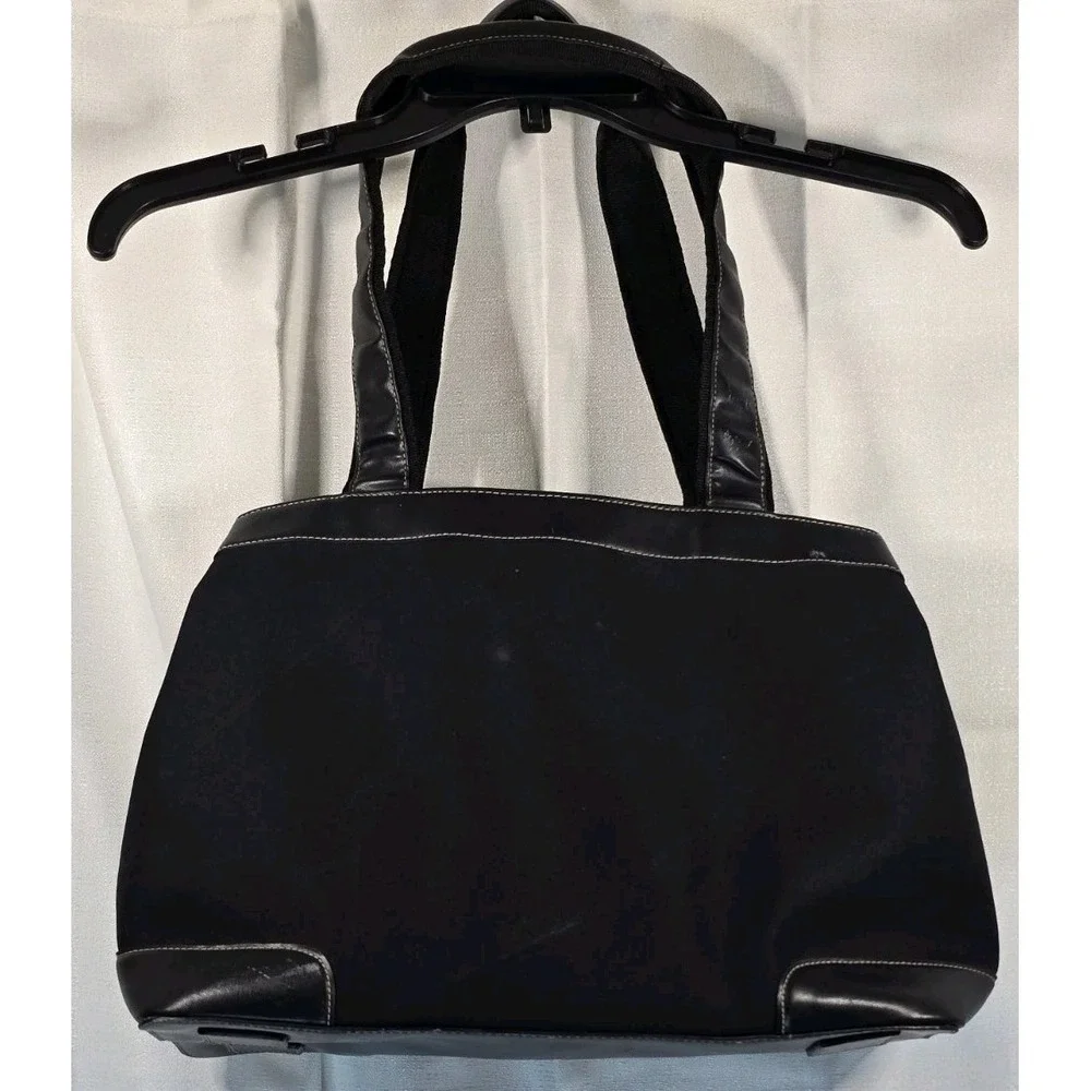 Vintage Liz Claiborne Black Double Strap‎ Red Lining Faux Leather Hand Bag